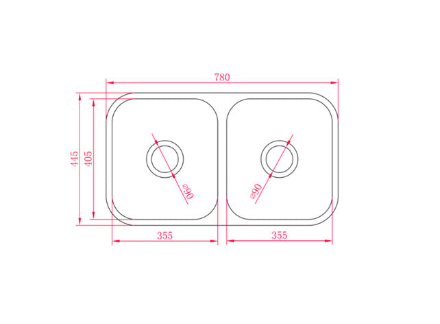 780*480*170mm BK Traditionell 304 Stainless Steel Chrome Square Undermount Double Bowls Laundry Kitchen Sink