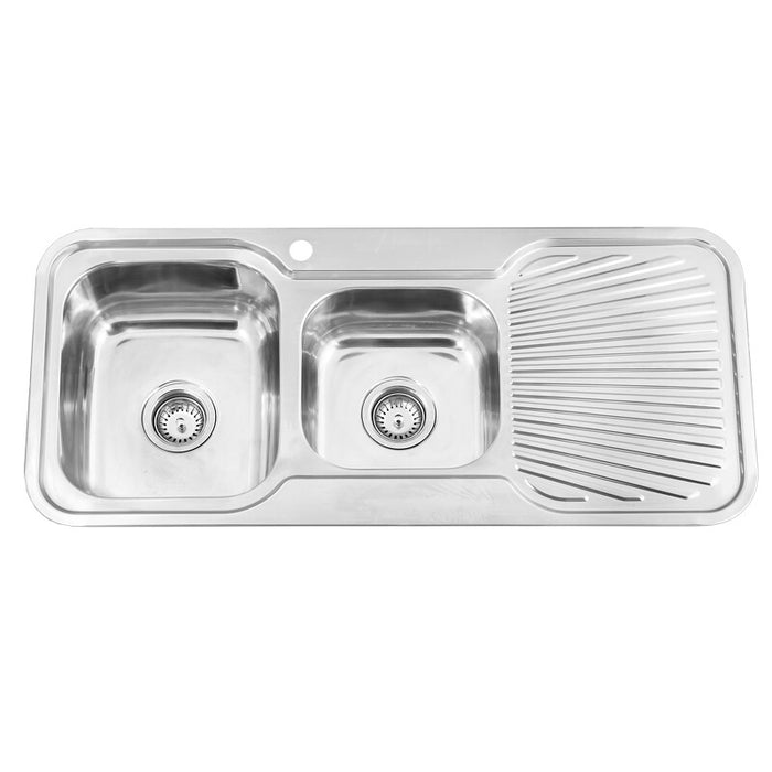 1080*480*170mm BK Traditionell 304 Stainless Steel Round Undermount 1 and 3/4 Bowl Wirh Drainer Laundry Kitchen Sink