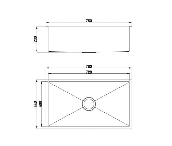 720*440*230mm BK Arcko LUX Undermount Chrome Square 304 Stainless Steel Single Bowl Laundry Kitchen Sink