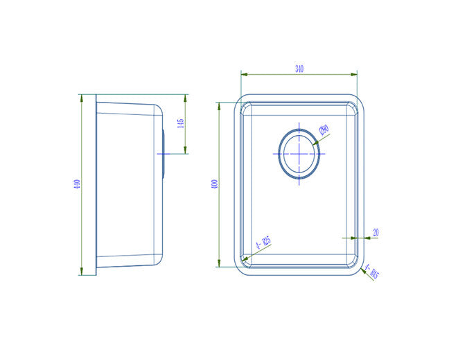 440*380*200mm BK Traditionell 304 Stainless Steel Chrome Square Undermount Single Bowl Laundry Kitchen Sink