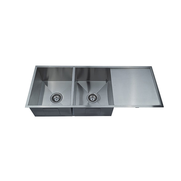 1140*440*230mm BK Quad Lux Stainless Steel Chrome Square Undermount Double Bowls With Drainer Laundry Kitchen Sink