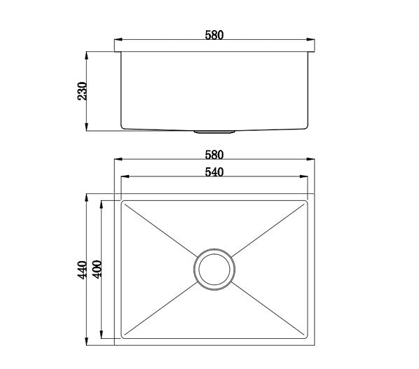 580*440*230mm BK Arcko LUX Undermount Chrome Square Stainless Steel Single Bowl 304 Laundry Kitchen Sink