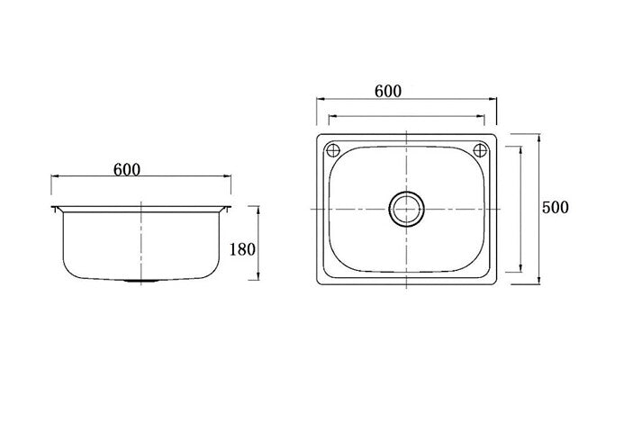 610*500*200mm BK Traditionell 45L 304 Stainless Steel Chrome Square Undermount Single Bowl Laundry Kitchen Sink