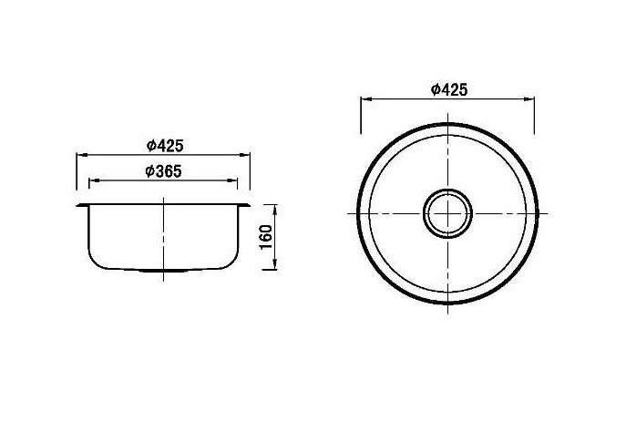 430*430*170mm BK Traditionell 304 Stainless Steel Chrome Round Undermount Single Bowl Laundry Kitchen Sink