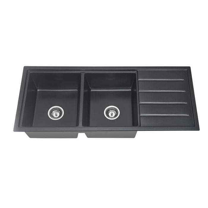 1160*490*230mm BK Arcko Granite Matte Black Square Undermount With Drainer Laundry Kitchen Sink