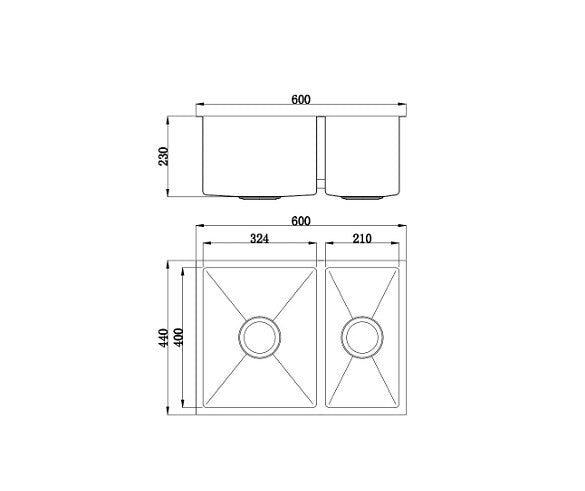 600*440*230mm BK Arcko LUX Undermount Chrome Square Stainless Steel 304 Double Bowls Laundry Kitchen Sink