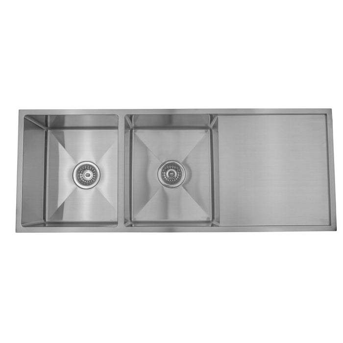 1140*440*230mm BK Arcko LUX 304 Stainless Steel Chrome Square Undermount Double Bowls With Drainer Laundry Kitchen Sink