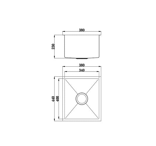 380*440*230mm BK Arcko LUX Undermount Chrome Square Stainless Steel Single Bowl 304 Laundry Kitchen Sink