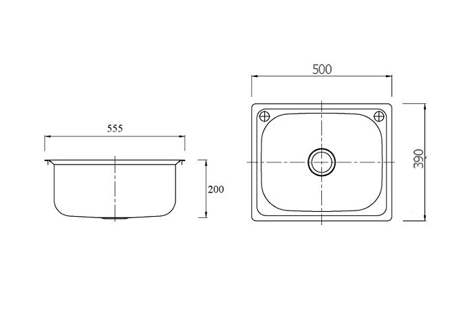 500*390*200mm BK Traditionell 30L 304 Stainless Steel Chrome Square Undermount Single Bowl Laundry Kitchen Sink