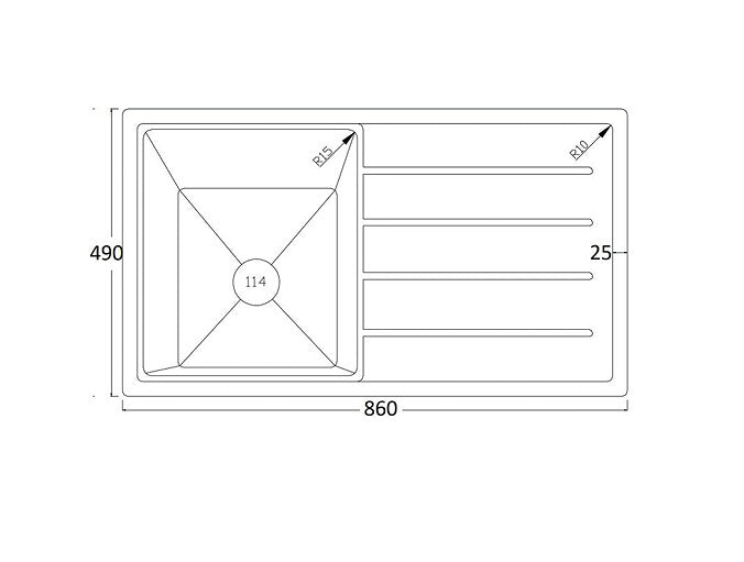 860*490*230mm BK Arcko Granite Matte Black Square Undermount Single Bowl With Drainer Laundry Kitchen Sink