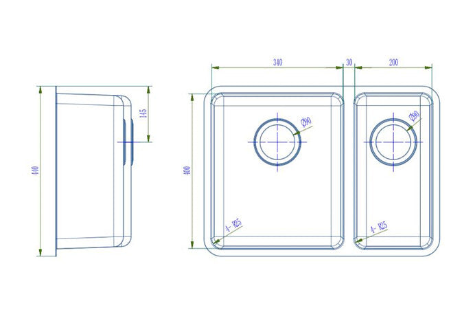 440*610*200mm BK Traditionell 304 Stainless Steel Chrome Square Undermount Double Bowls Laundry Kitchen Sink