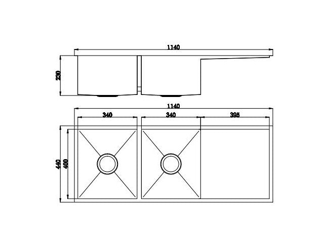 1140*440*230mm BK Quad Lux Stainless Steel Chrome Square Undermount Double Bowls With Drainer Laundry Kitchen Sink