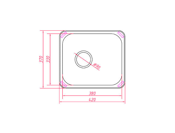 420*370*170mm BK Traditionell 304 Stainless Steel Chrome Square Undermount Single Bowl Laundry Kitchen Sink