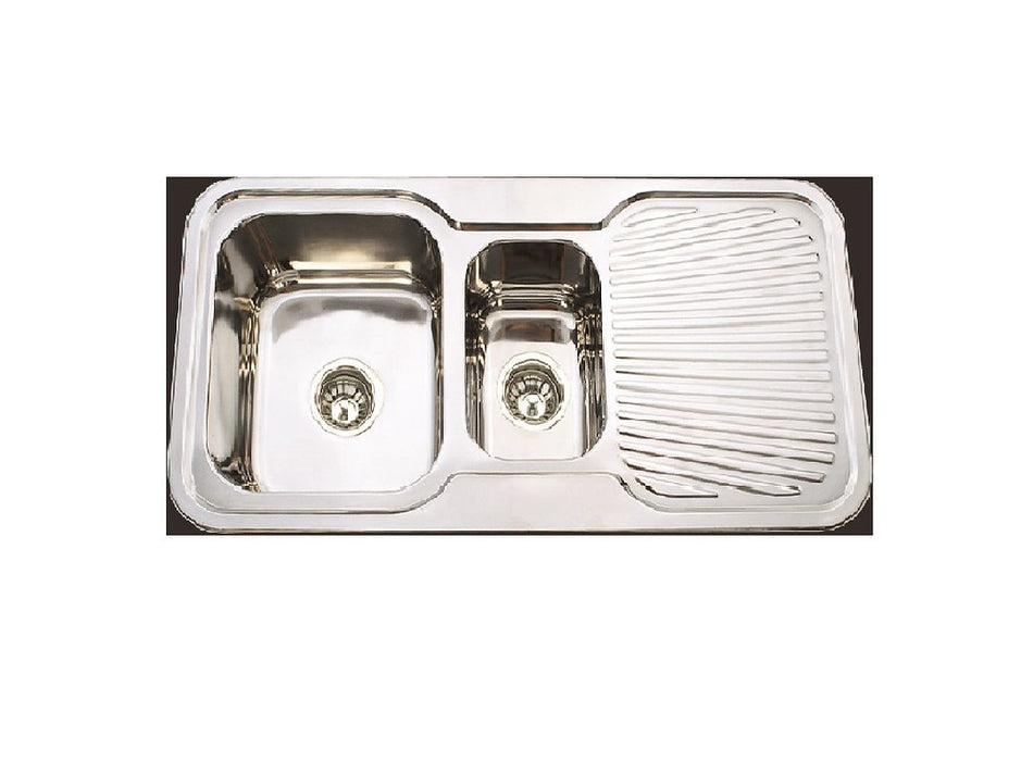 980*480*170mm BK Traditionell 304 Stainless Steel Chrome Square 1 and 1/4 Bowl with Drainer Laundry Kitchen Sink