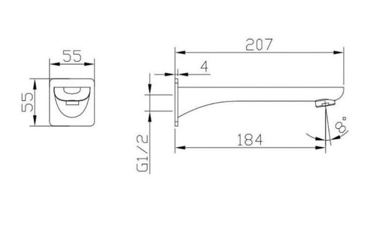 180mm BK Luxus Chrome/Matt Black/Brushed Nickel Brass Square Bath Spout