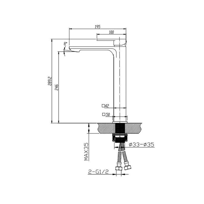 BK Kasten Chrome/Matt Black/Brushed Nickel/Gunmetal Grey Brass Square Tall Basin Mixer