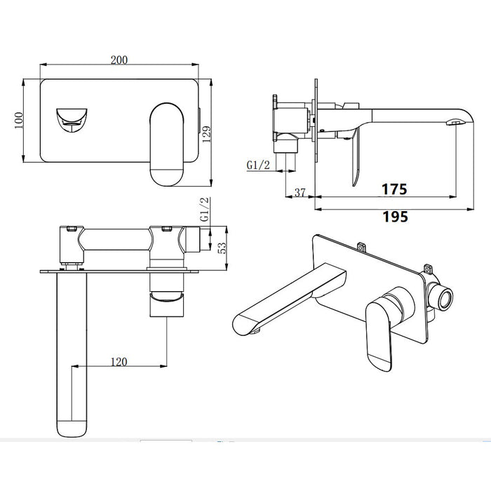 BK Chrome/Matt Black/Brushed Nickel Brass Oval Curve Handle Bath/Basin Wall Mixer With Spout