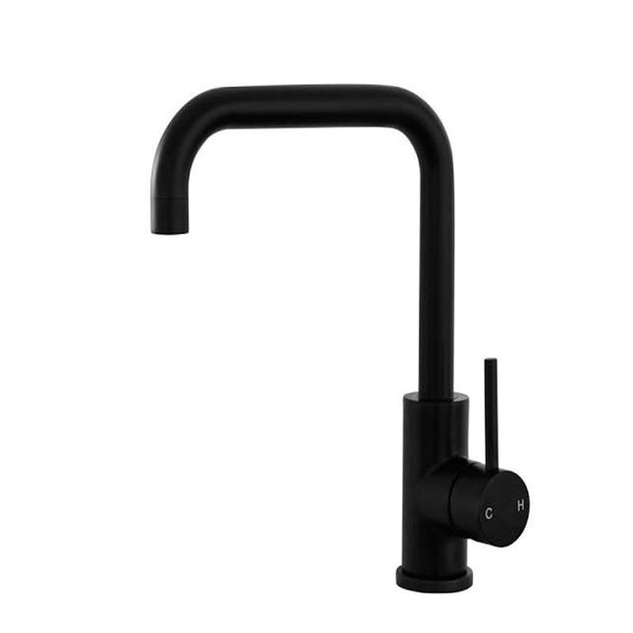 BK Rund Chrome/Matt Black Premium Brass Curved Swivel Sink Mixer