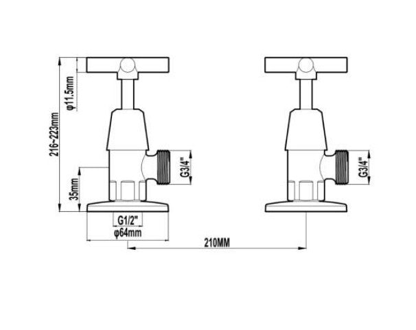 BK Wahlen 10 Chrome Brass Cross Handle Washing Machine Tap Set