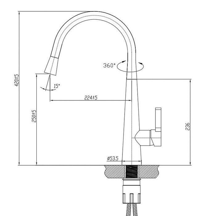 BK Kuchendesigner Matt Black Brass Round Swivel Gooseneck Kitchen Mixer