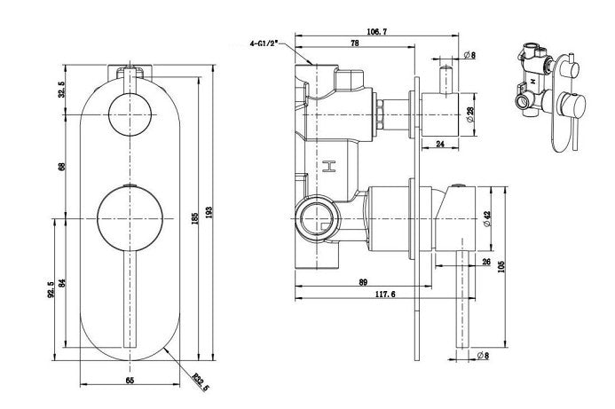 BK Morgan Chrome/Matt Black/Brushed Nickel/Brushed Gold Brass Round Shower/Wall Mixer With Diverter