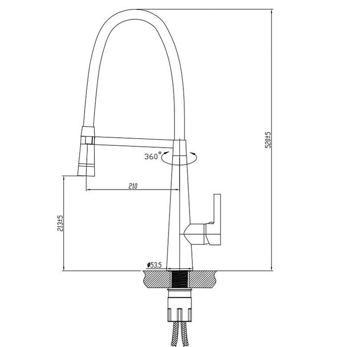 BK Kuchendesigner Chrome Brass Round Pull Out Gooseneck Kitchen Mixer With LED