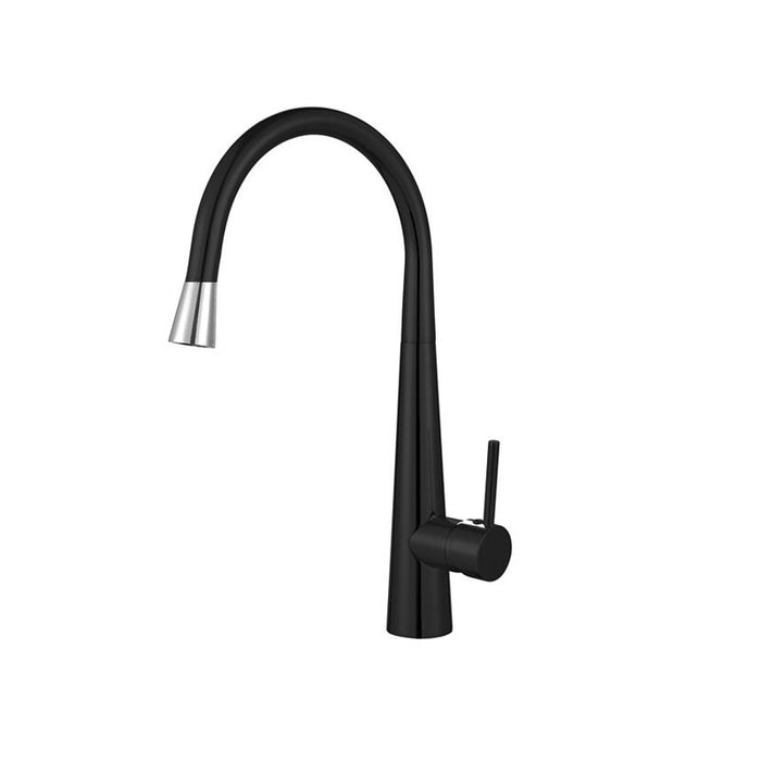 BK Kuchendesigner Matt Black Brass Round Swivel Gooseneck Kitchen Mixer