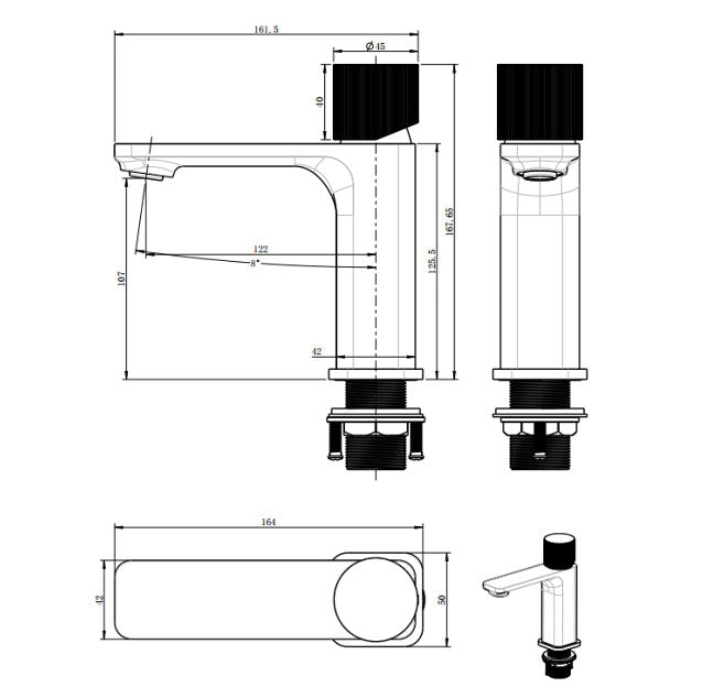 BK QI Kasten Chrome/Matt Black/Brushed Nickel/Gunmetal Grey Brass Square Short Basin Mixer