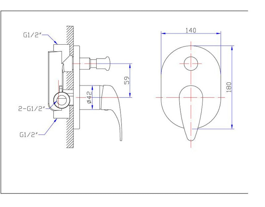 40mm BK Wahlen 10 Chrome Brass Shower Wall Mixer With Diverter