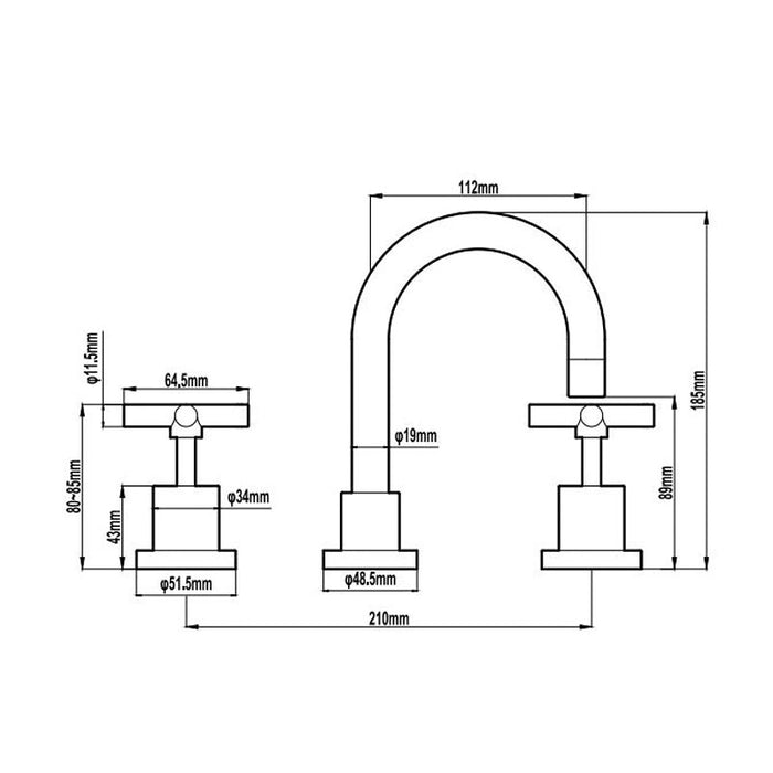 BK Wahlen 10 Chrome Brass Cross Handle Basin Tap Set