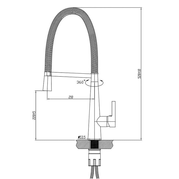 BK Kuchendesigner Chrome Brass Round Pull Out Gooseneck Kitchen Mixer