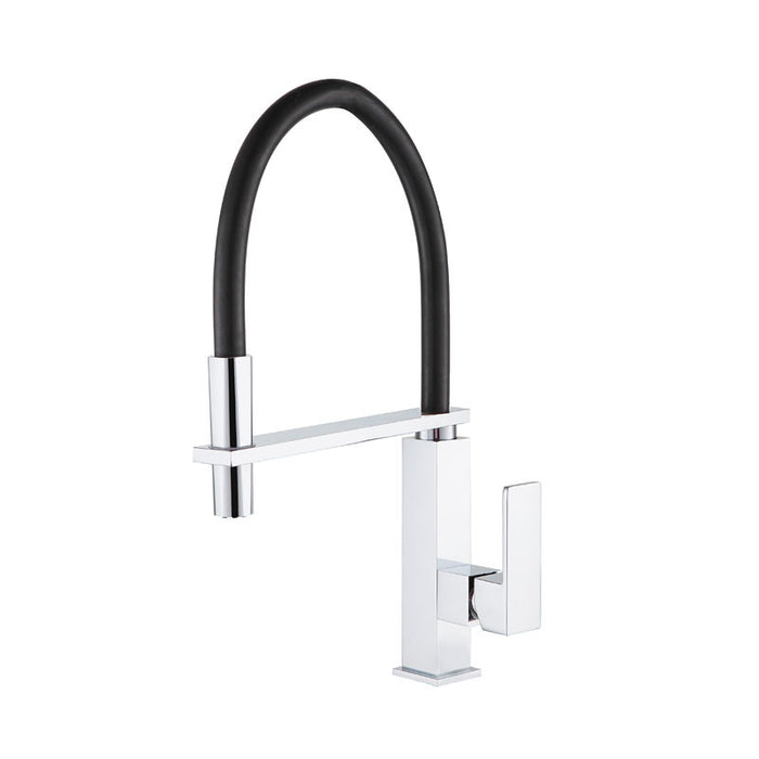 BK Kuchendesigner Chrome And Matt Black Brass Square Swivel Pull Out Kitchen Mixer