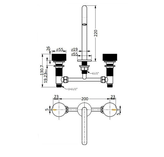 BK QI Rund Chrome/Matt Black/Brushed Nickel Brass Round Hob Mounted Basin Tap Set