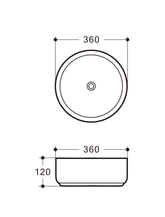 360x360x120mm ABS 3018 Gloss White/Matt Black/Black Rim Ceramic Round Above Counter Basin