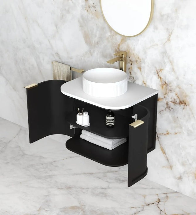 600-1800*450*452mm Hampshire Stain Black Moisture Resistant Plywood Curve Wall Hung Vanity