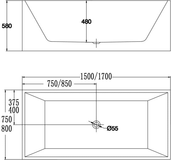 1500/1700*750/800*600mm ABS Amber Multi-Color Rectangle Acrylic Freestanding Bathtub