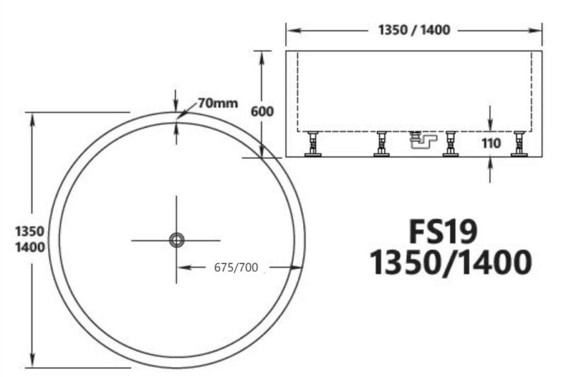 1400*1400*600mm Broadway FS19 White Acrylic Round Freestanding Bathtub