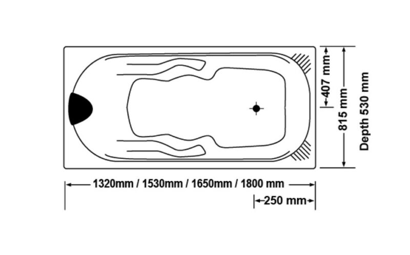 1320-1800*815*530mm Broadway Isabella White Acrylic Rectangle Drop In Bathtub