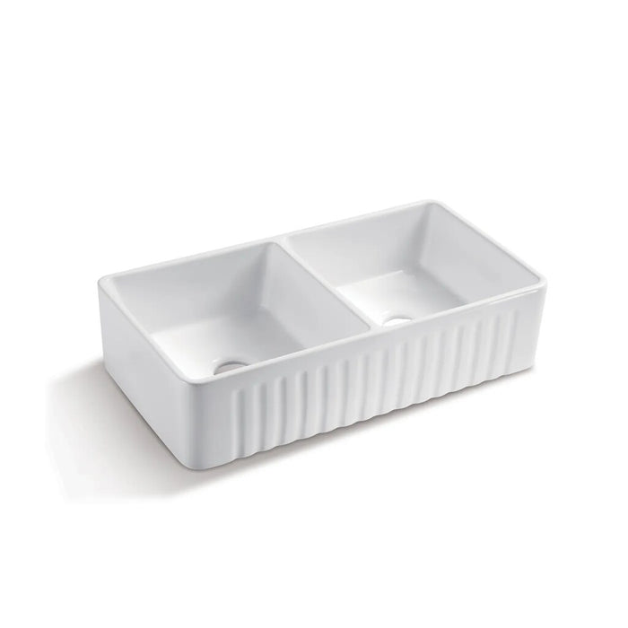 845*455*255mm OTT Boston Ceramic White Square Double Bowls Undermount Laundry Kitchen Sink