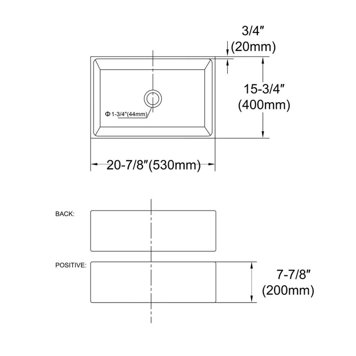 530*400*200mm OTT Ceramic White Square Single Bowl Undermount Laundry Kitchen Sink