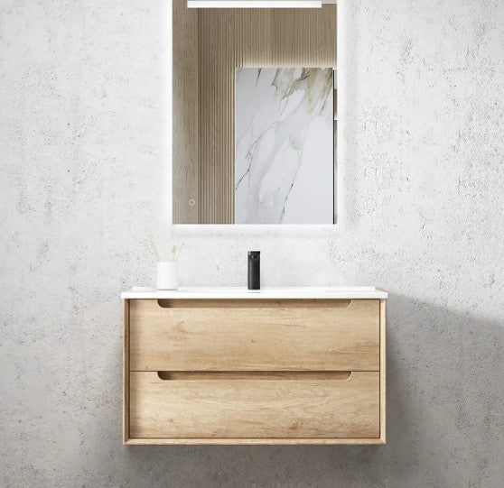 600-1500*460*550mm Byron Natural Oak Bathroom Cabinet Only and Ceramic / Stone Top Wall Hung Vanity