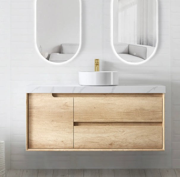 600-1500*460*550mm Byron Natural Oak Bathroom Cabinet Only and Ceramic / Stone Top Wall Hung Vanity