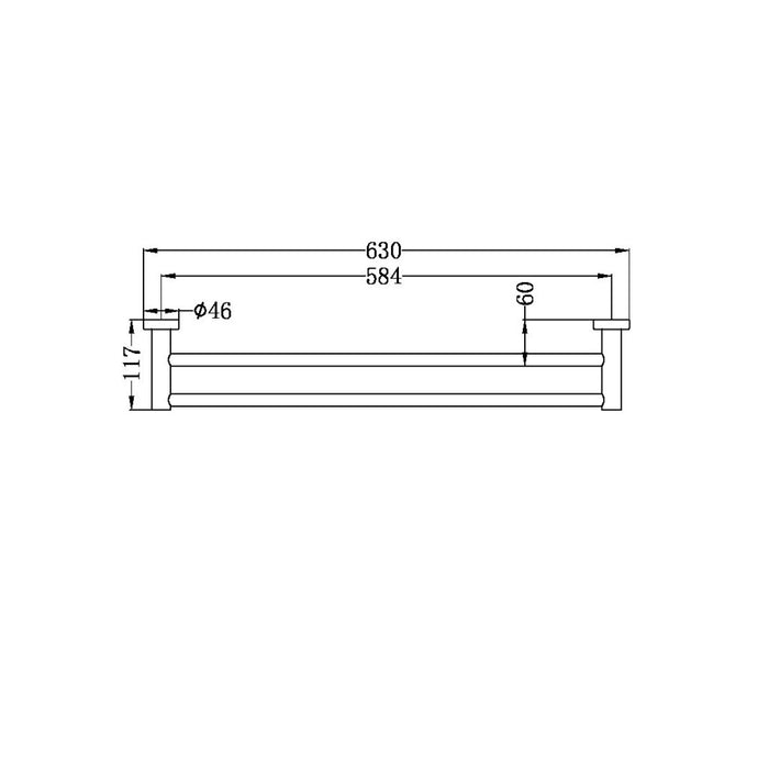 Nero 600mm Mecca 304 Stainless Steel Double Towel Rail Chrome/Matte Black/Brushed Nickel/Brushed Gold/Gun Metal/Brushed Bronze/Matte White