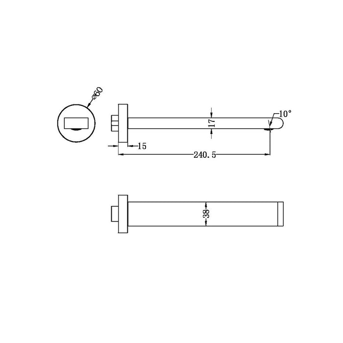 Nero 240mm Bianca Fixed Basin/Bath Spout Only Chrome/Matte Black/Brushed Nickel/Brushed Gold/Gun Metal