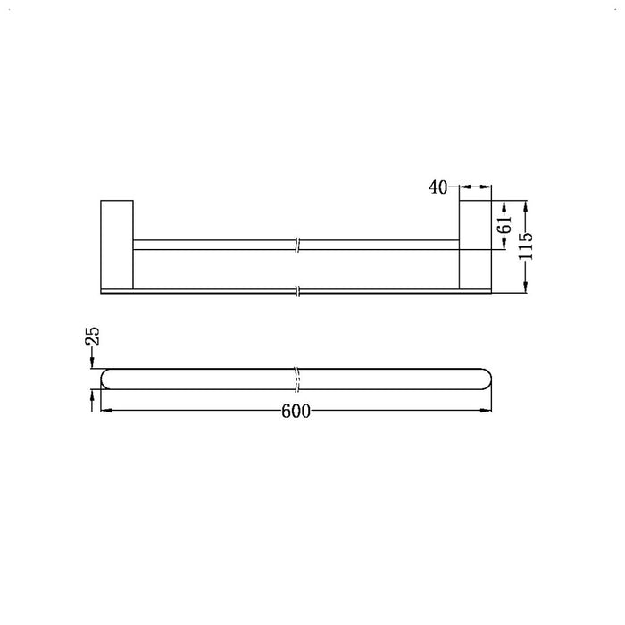 Nero 600mm Bianca 304 Stainless Steel Double Towel Rail Chrome/Matte Black/Brushed Nickel/Brushed Gold/Gun Metal