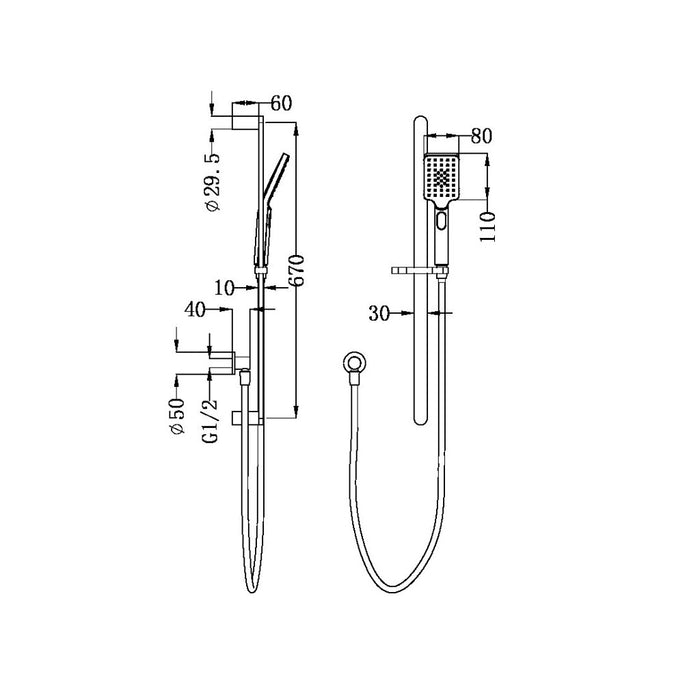 Nero Bianca Rail Shower Chrome/Matte Black/Brushed Nickel/Brushed Gold/Gun Metal