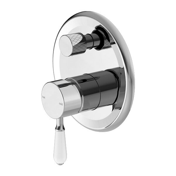 Nero York Shower Mixer With Divertor With White Porcelain Lever Chrome/Matte Black/Aged Brass