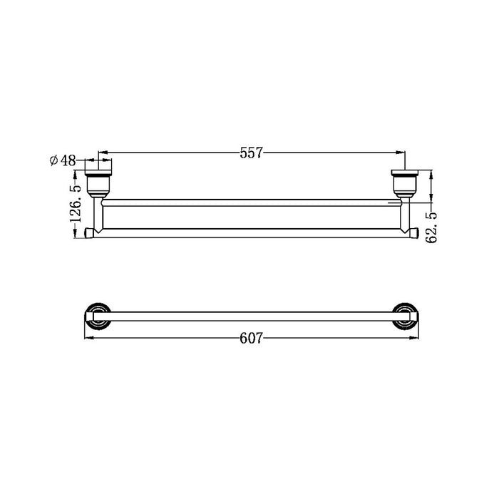 Nero 600mm York Double Towel Rail Chrome/Matte Black/Aged Brass