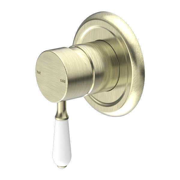 Nero York Shower Mixer With White Porcelain Lever Chrome/Matte Black/Aged Brass