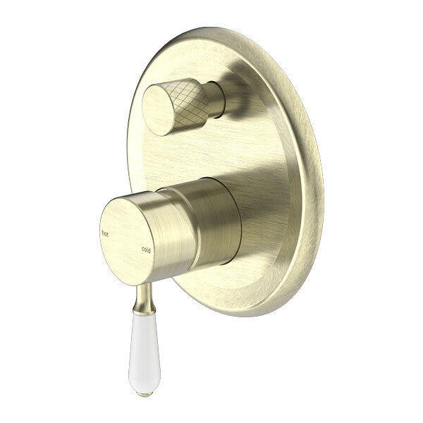 Nero York Shower Mixer With Divertor With White Porcelain Lever Chrome/Matte Black/Aged Brass